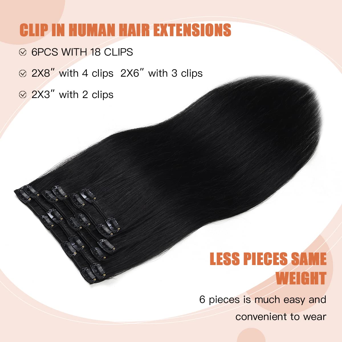 Silky Straight Clip-in Remy Human Hair Extensions for Women - 18 Inch Natural Black Hair Weft for Length & Volume - Perfect for Parties, Weddings & Daily Styling