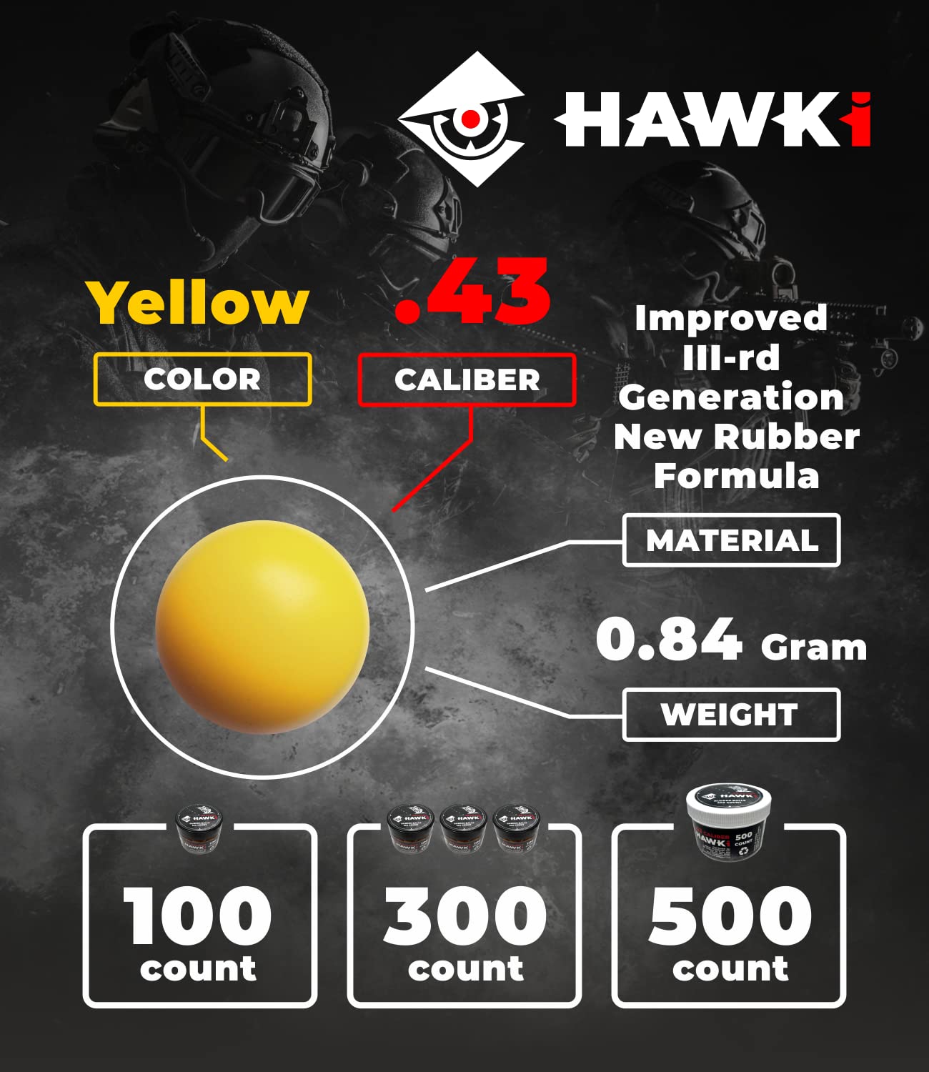 Hawki .50 & .43 Caliber Reusable Soft Rubber Training Balls - Less Lethal Ammo for Paintball Guns | Perfect for Target Practice, Force Training & Tactical Exercises