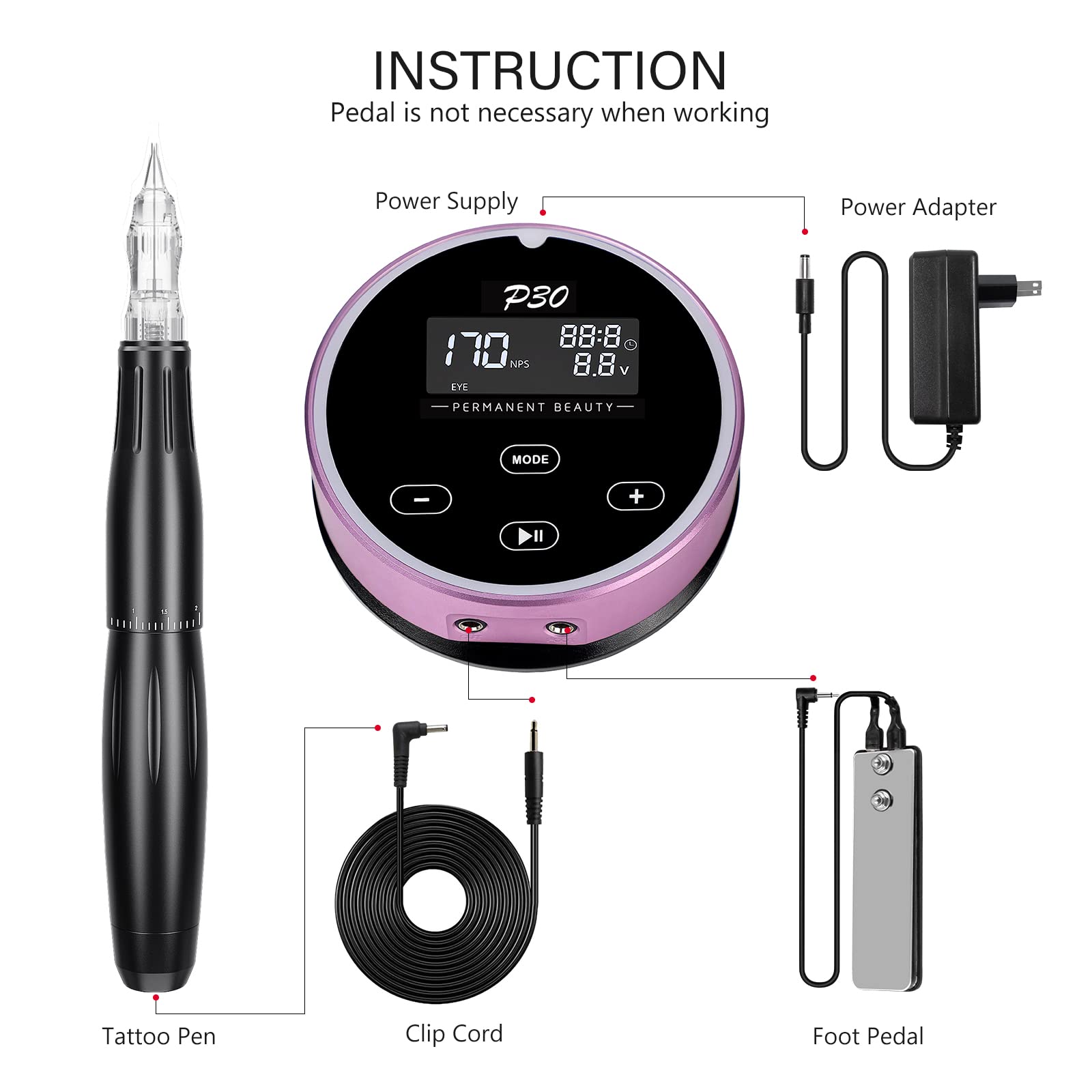Professional BIOMASER P30 Permanent Makeup Machine Kit – Swiss Motor Rotary Tattoo Pen for Microblading, Eyebrows, Eyeliner & Lips – Includes Power Supply & Cartridge Needles – Perfect for Tattoo Artists & Beauty Salons