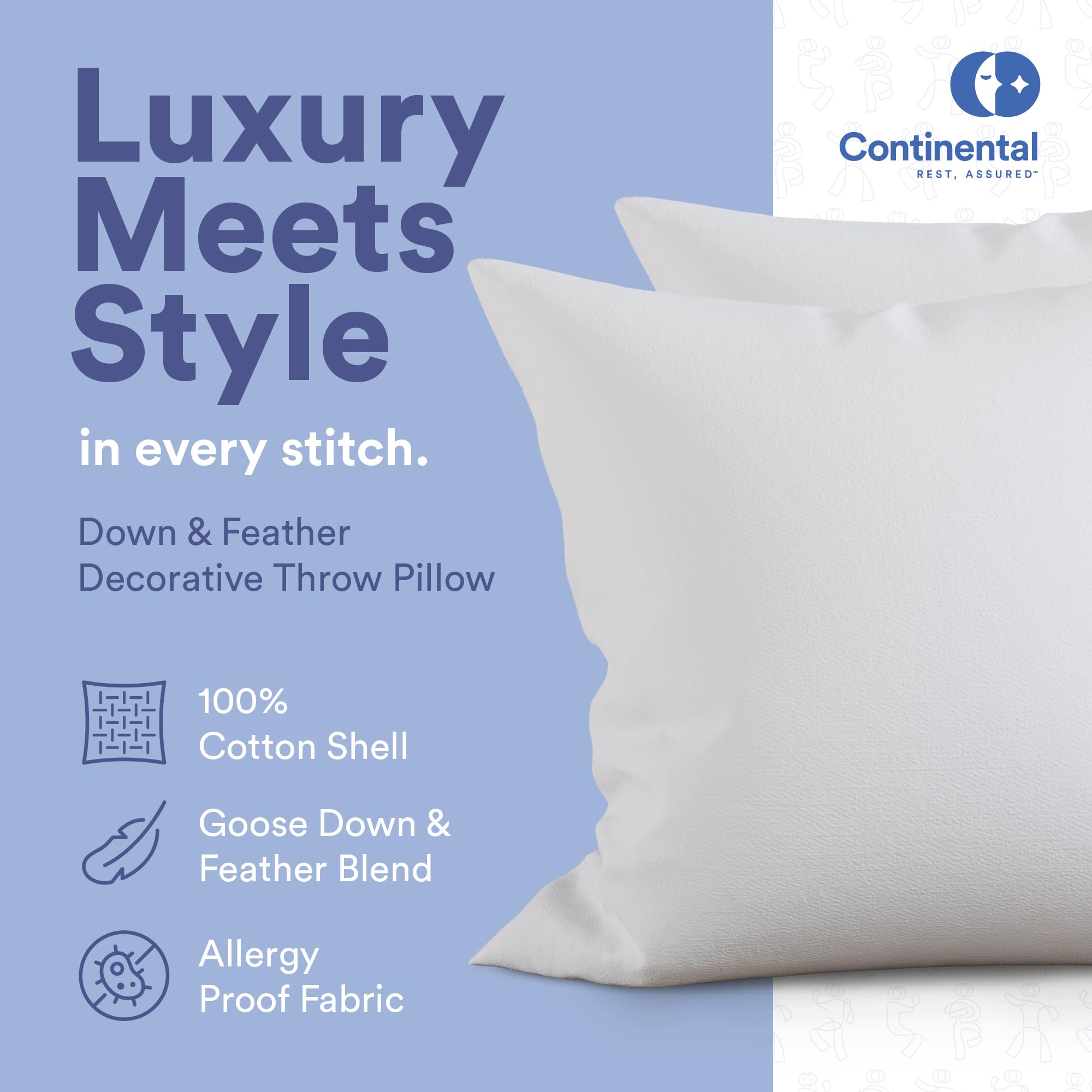Premium Goose Down & Feather Throw Pillow (80/20 Fill) - 20x20 Inches, White - Luxury Decorative Cushion for Sofa, Bed & Home Decor
