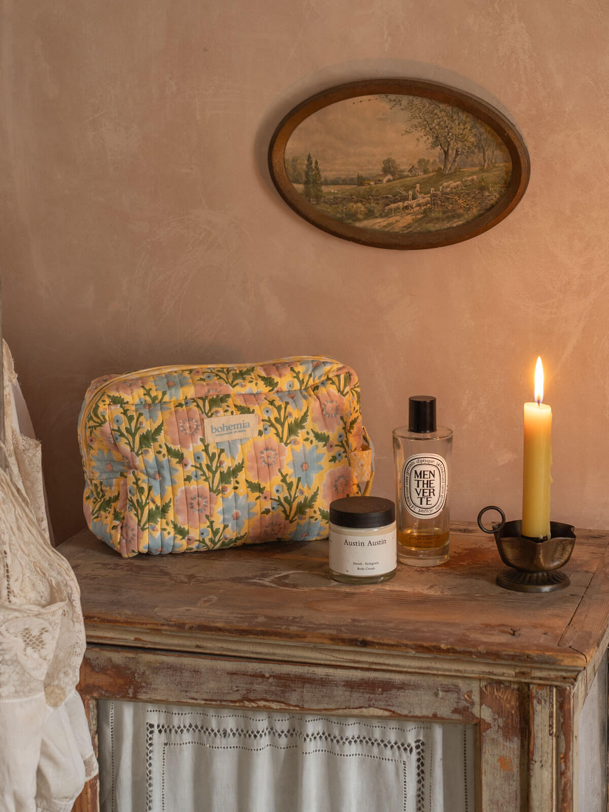 Floribunda Washbag in Buttermilk - Waterproof Travel Cosmetic Bag for Toiletries, Makeup & Skincare | Perfect for Gym, Beach & Weekend Getaways