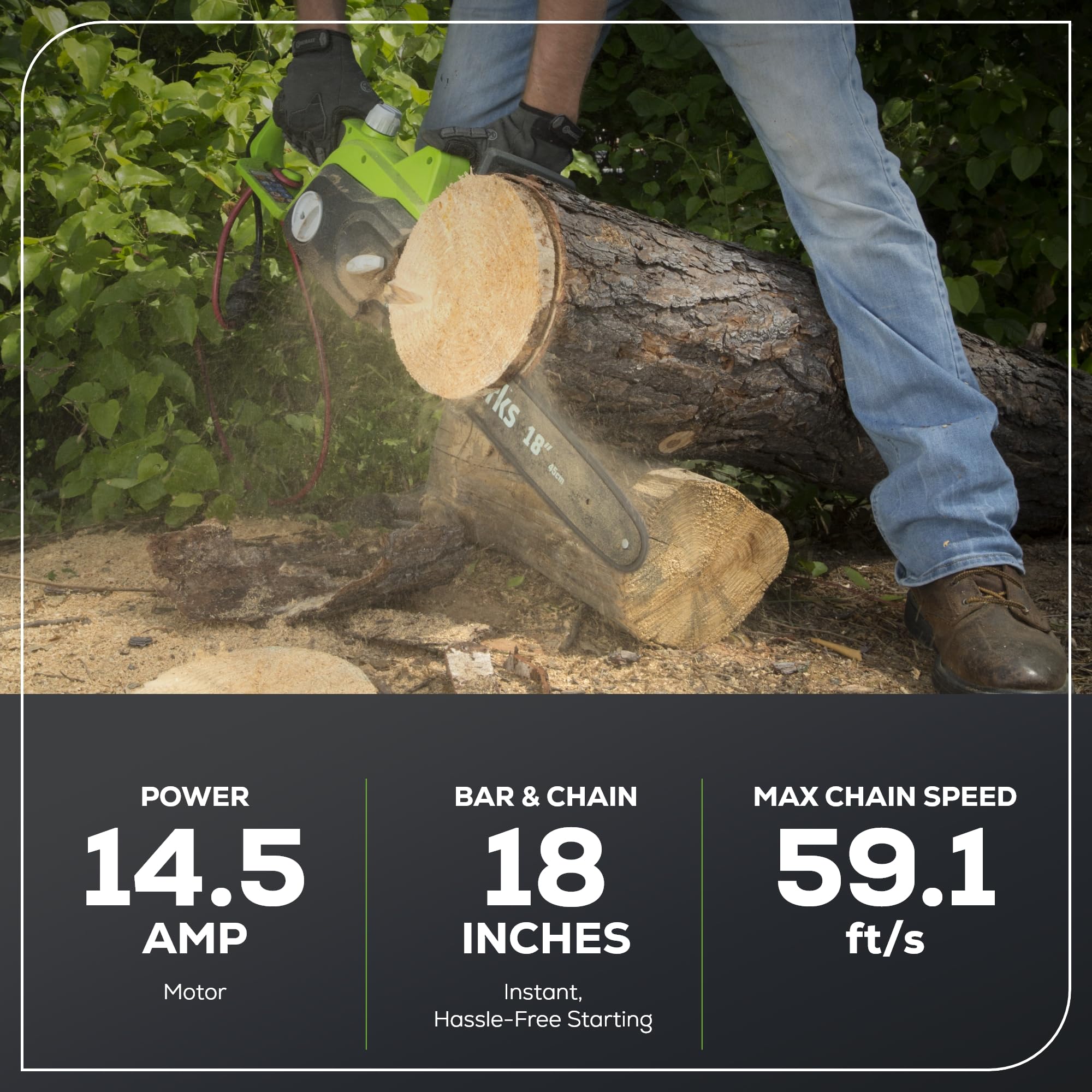 Greenworks 14.5 Amp 18-Inch Corded Electric Chainsaw with Oregon Bar & Chain - Model 20332 - Automatic Oiler & Tool-Free Chain Tensioning - Perfect for Tree Trimming, Firewood Cutting & DIY Landscaping Projects