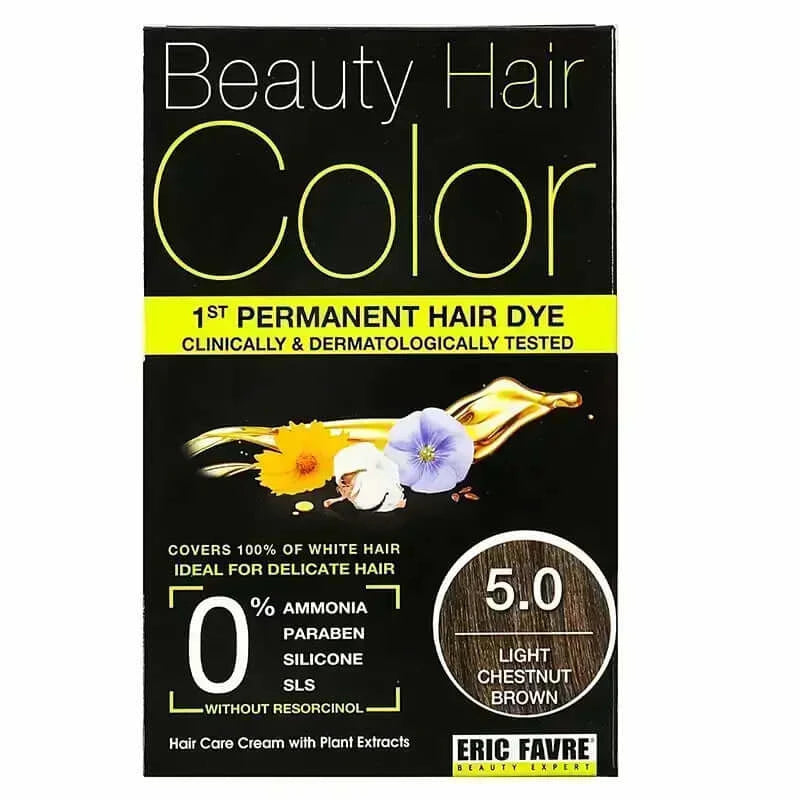 Eric Favre Beauty Hair Color 5.0 Light Chestnut Brown - Ammonia Free Permanent Hair Dye for Women & Men - Natural Looking Chestnut Brown Shade for Home Use & Salon Styling