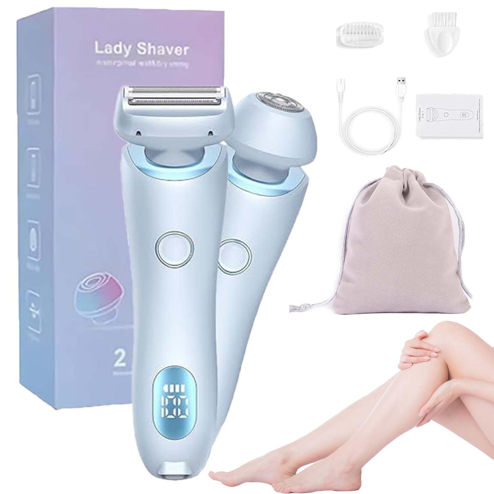 Vantiqu Glowbabe Electric Razor for Women - 2025 Wet & Dry Shaver with Removable Head & LED Light - Painless Hair Removal for Legs, Underarms, Bikini Line - Blue (Perfect for Travel & Sensitive Skin)