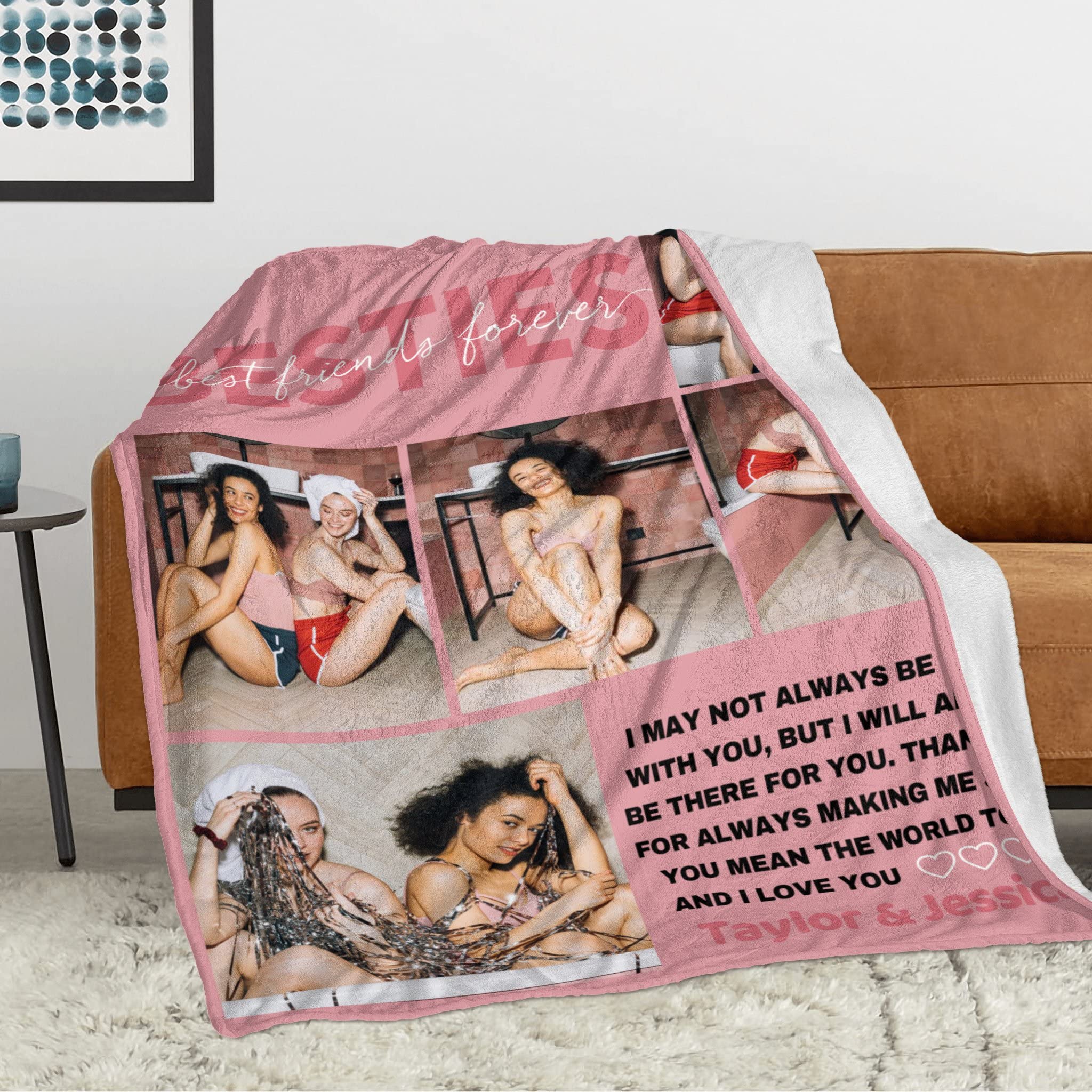 Custom Photo Best Friend Blanket - Personalized Birthday Gift for Women & Long Distance Friendship Present | Soul Sister, BFF & Teen Girls Gift Idea | Perfect for Anniversaries, Christmas & Cozy Nights Together