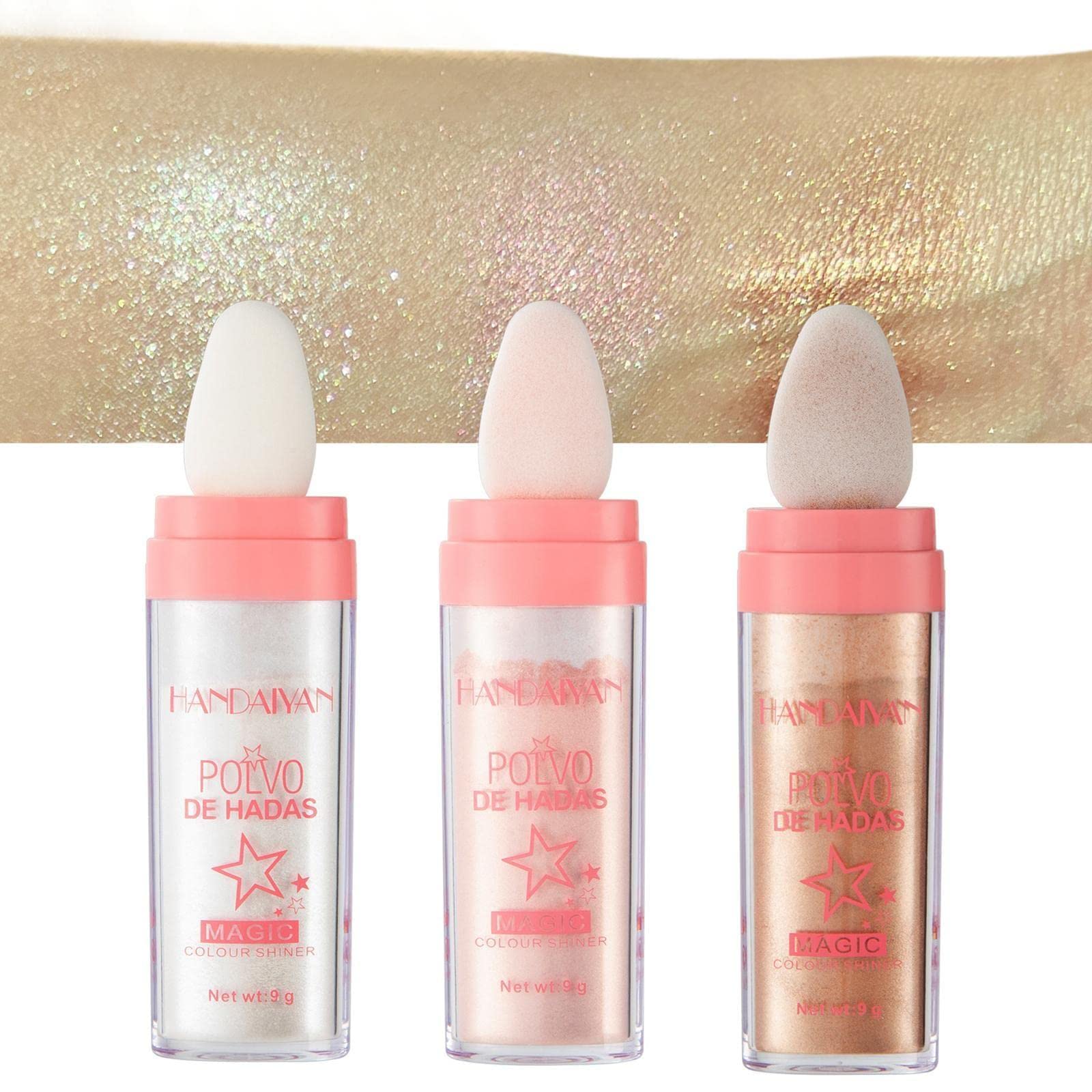 Fairy Powder Highlighter - 3 Color Shimmer Blush for Face & Body | Vegan, Cruelty-Free Makeup for Glowing Skin | Perfect for Daily Wear & Special Occasions