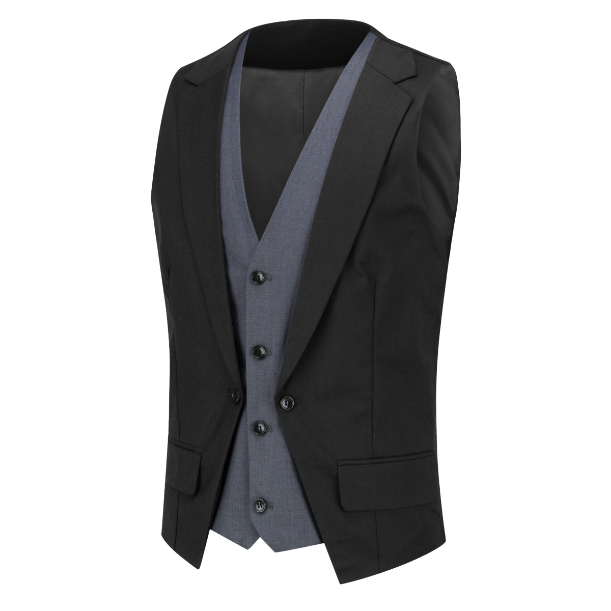 Men's Notched Lapel Patchwork Vest Black - Stylish Casual & Formal Layering Piece for Office, Wedding & Outdoor Events