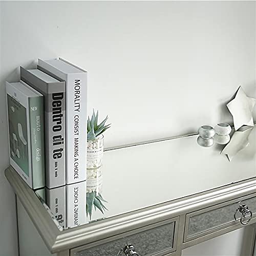 Silver Glass Finish Mirrored Writing Desk & Vanity Dressing Table for Women with Drawers - Elegant Makeup Table, Study Desk & Media Console for Bedroom, Office & Dressing Room