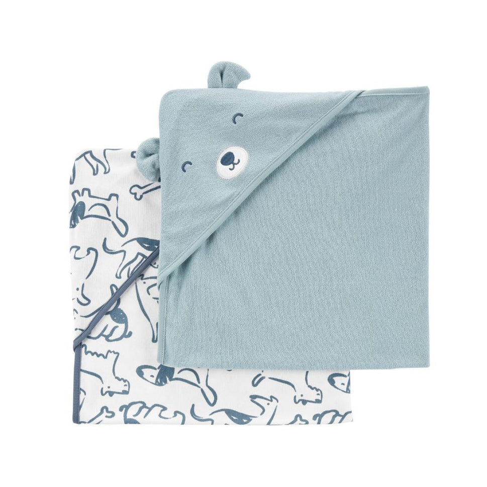 2 Pack Baby Boys' Soft Hooded Towel with Cute Blue Dog Design - Absorbent Bath Towel for Newborns & Toddlers - Perfect for Bath Time, Swimming & Beach Outings