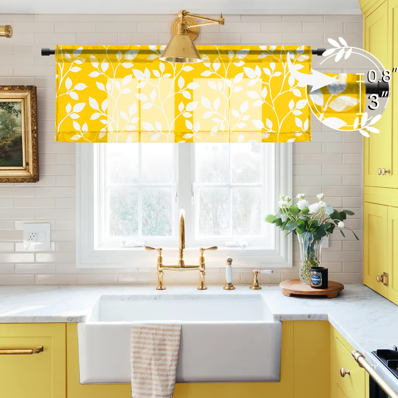 Yellow Valance Curtains for Kitchen Window - Rod Pocket Sheer Valance for Living Room, Bedroom & Bathroom - Home Decor
