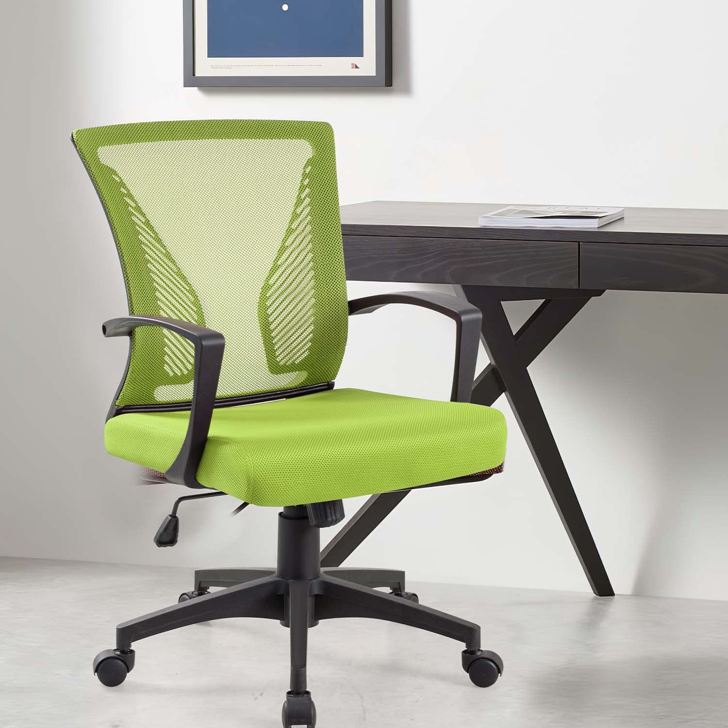Ergonomic Mesh Office Chair with Lumbar Support - Mid Back Swivel Rolling Computer Desk Chair for Home & Office, Adjustable Armrests - Cyan (Perfect for Long Work Hours & Gaming Sessions)