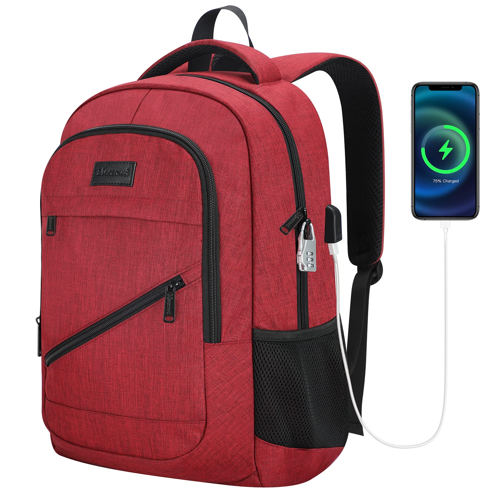 Anti Theft Laptop Backpack for Women with USB Charging Port - 15.6 Inch Waterproof Travel Backpack for School, Work & Business (Red) - Perfect for Commuting, College & Business Trips