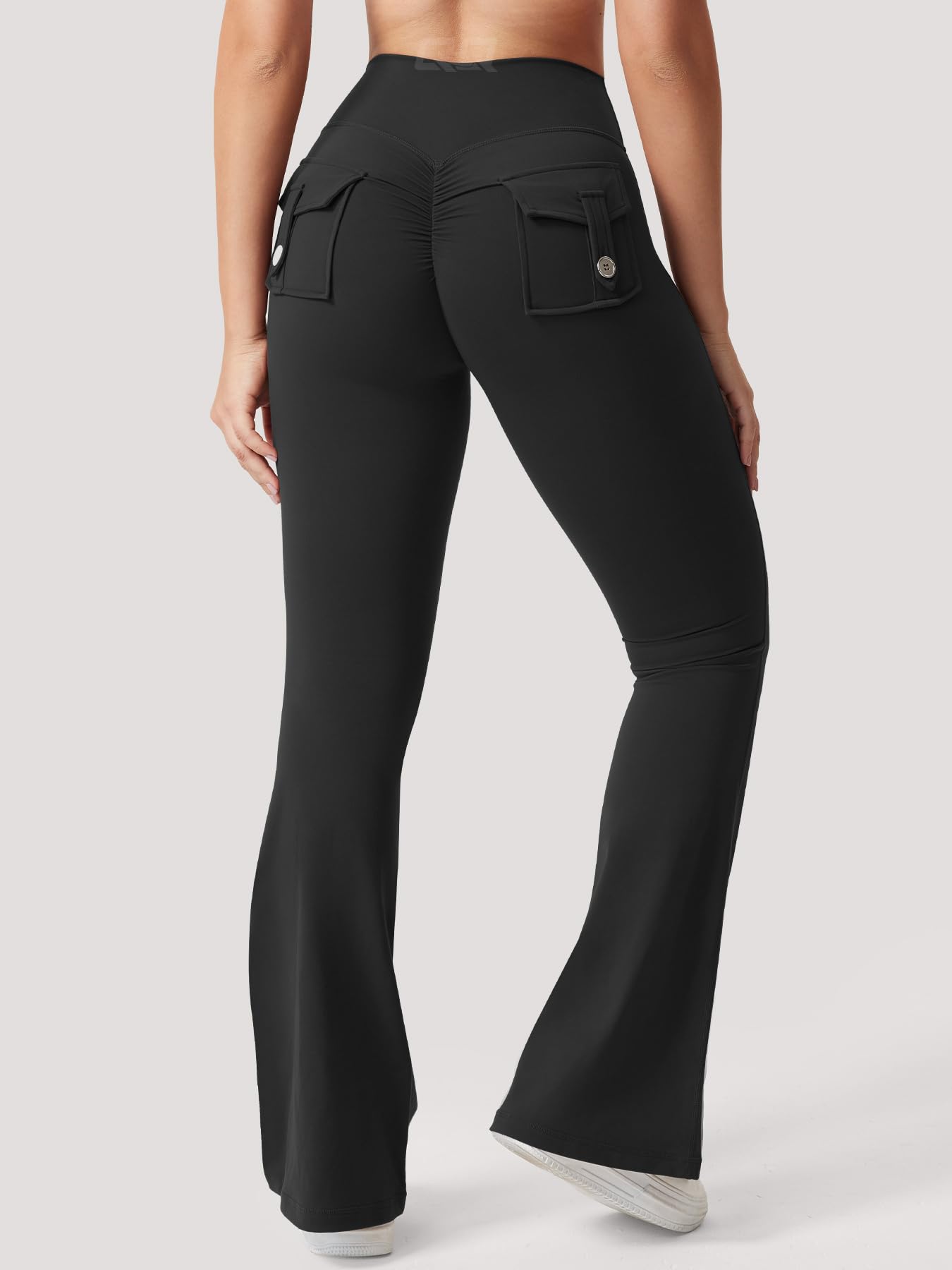 QOQ High Waist Flare Leggings with Pockets for Women - Tummy Control Yoga Pants, Workout Scrunch Bootcut Leggings, Gym & Lounge Wide Leg Pants - Perfect for Yoga, Running, Pilates & Casual Wear