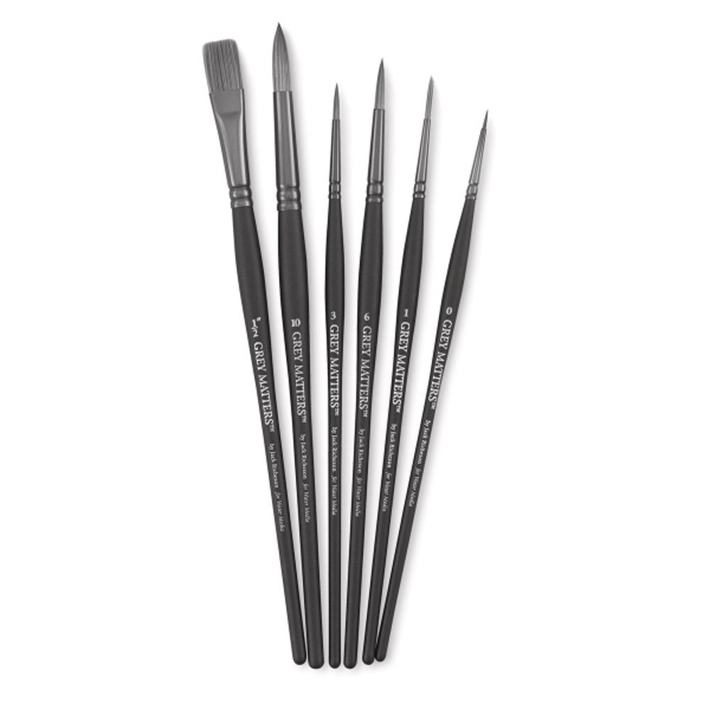 Jack Richeson Grey Matters Watercolor Brushes Set of 6 - Professional Artist Paint Brushes for Watercolor, Acrylic & Gouache - Perfect for Studio, Classroom & Outdoor Painting