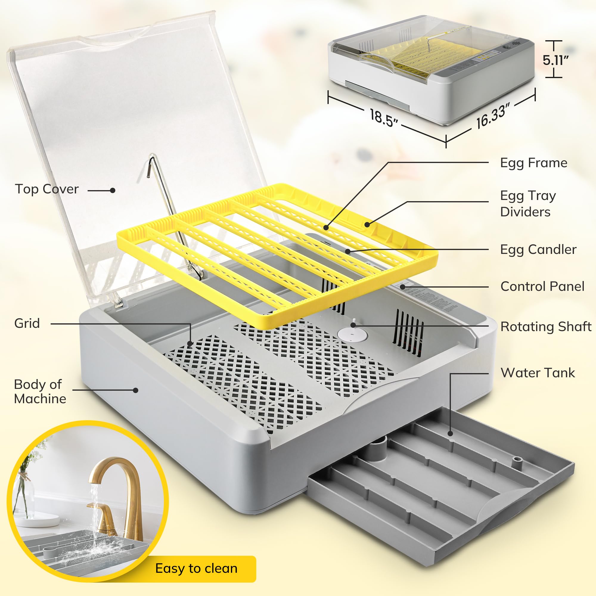 Automatic Egg Incubator 36-60 Eggs with Digital Display, 360° View & Humidity Control - Perfect for Hatching Chicken, Duck, Quail Eggs - Ideal for Home Poultry Farming, Classroom Projects & Backyard Chicken Coops