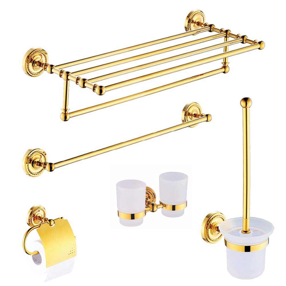 5-Piece Wall-Mounted Towel Rack Set - No Drill Bathroom Organizer with Toilet Brush Holder | Space-Saving Bathroom Storage Solution for Small Spaces & Modern Homes