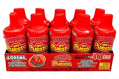 Lorena Sandia Del Puesto Watermelon Flavored Candy - 10 Count Pack - Perfect for Parties, Snacking & Gifts