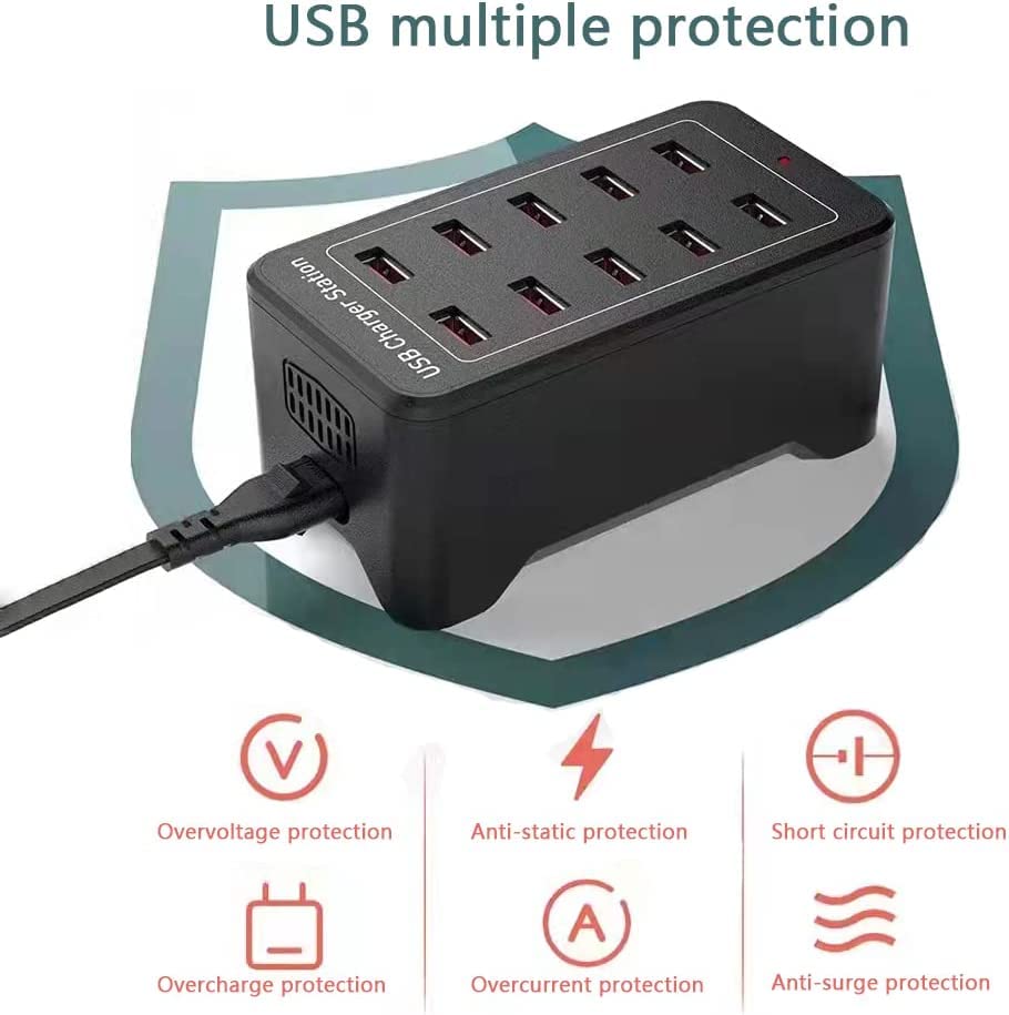 50W 10-Port USB Charging Station - Fast Multi-Device Desktop Charger Hub for iPhone 12/13/14/15, Samsung S24/S23/S22, Tablets & More - Perfect for Home, Office & Travel Use