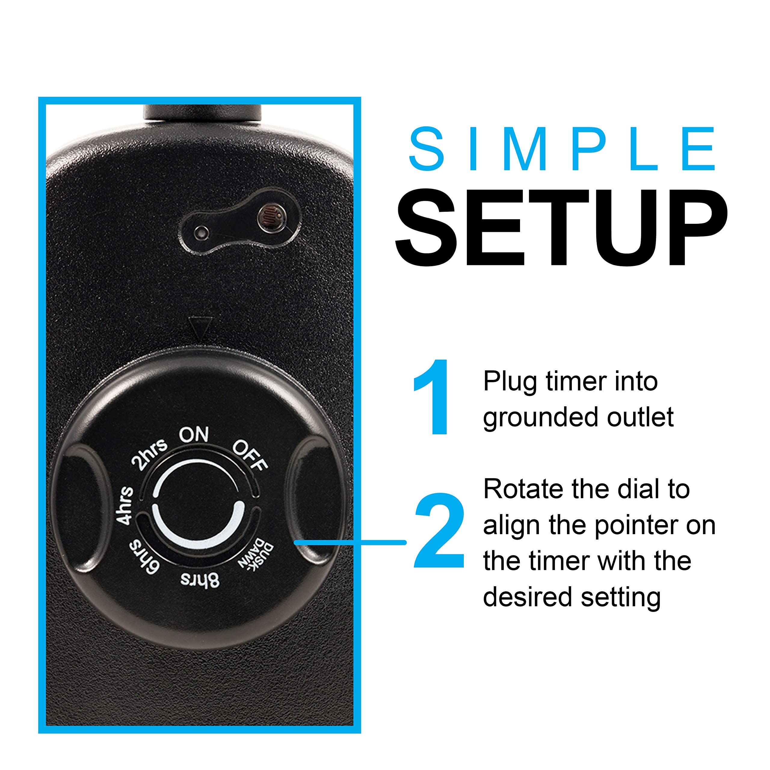 GE Outdoor Outlet Timer with Dusk-to-Dawn Sensor - Weather-Resistant Grounded Electrical Timer for Holiday Lights, Landscape Lighting & Seasonal Decor (1 Pack, Black, 8/6/4/2hr Countdown) - Perfect for Patios, Gardens & Outdoor Holiday Displays