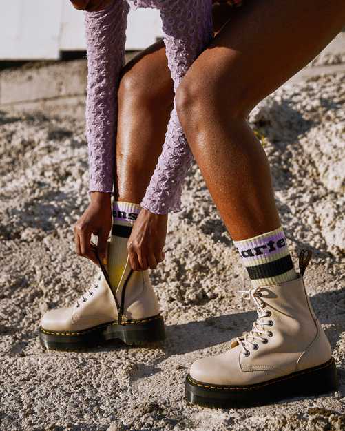 Dr. Martens Jadon III Pisa Parchment Beige Leather Platform Boots for Women - Chunky Sole Combat Ankle Booties | Perfect for Punk Fashion, Streetwear & Everyday Wear