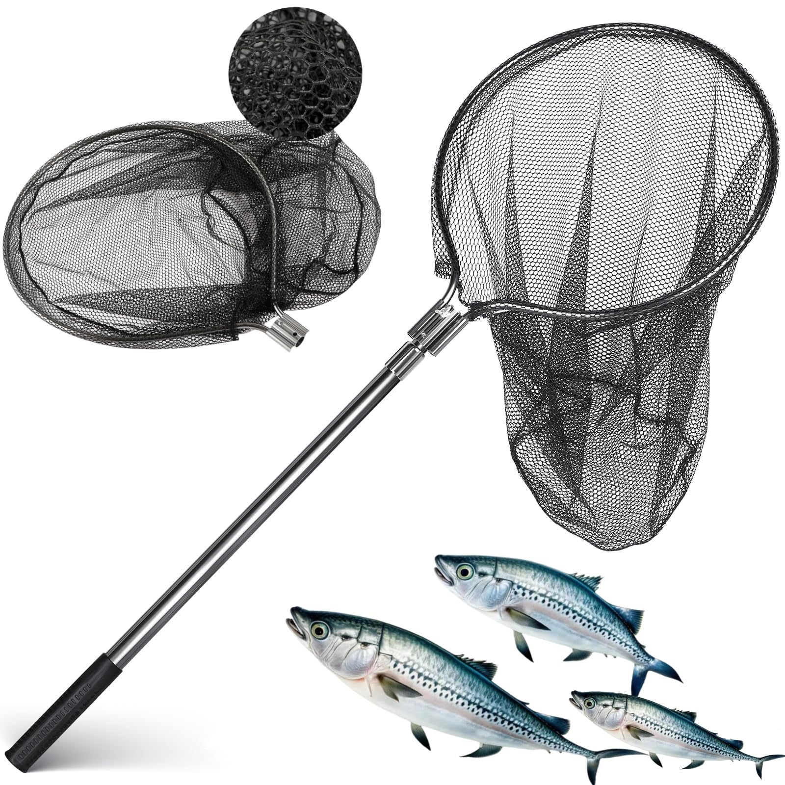 Heavy Duty Extra Large Rubber Fishing Net with Telescoping Handle (67-100 Inch) - Saltwater Landing Net with 20