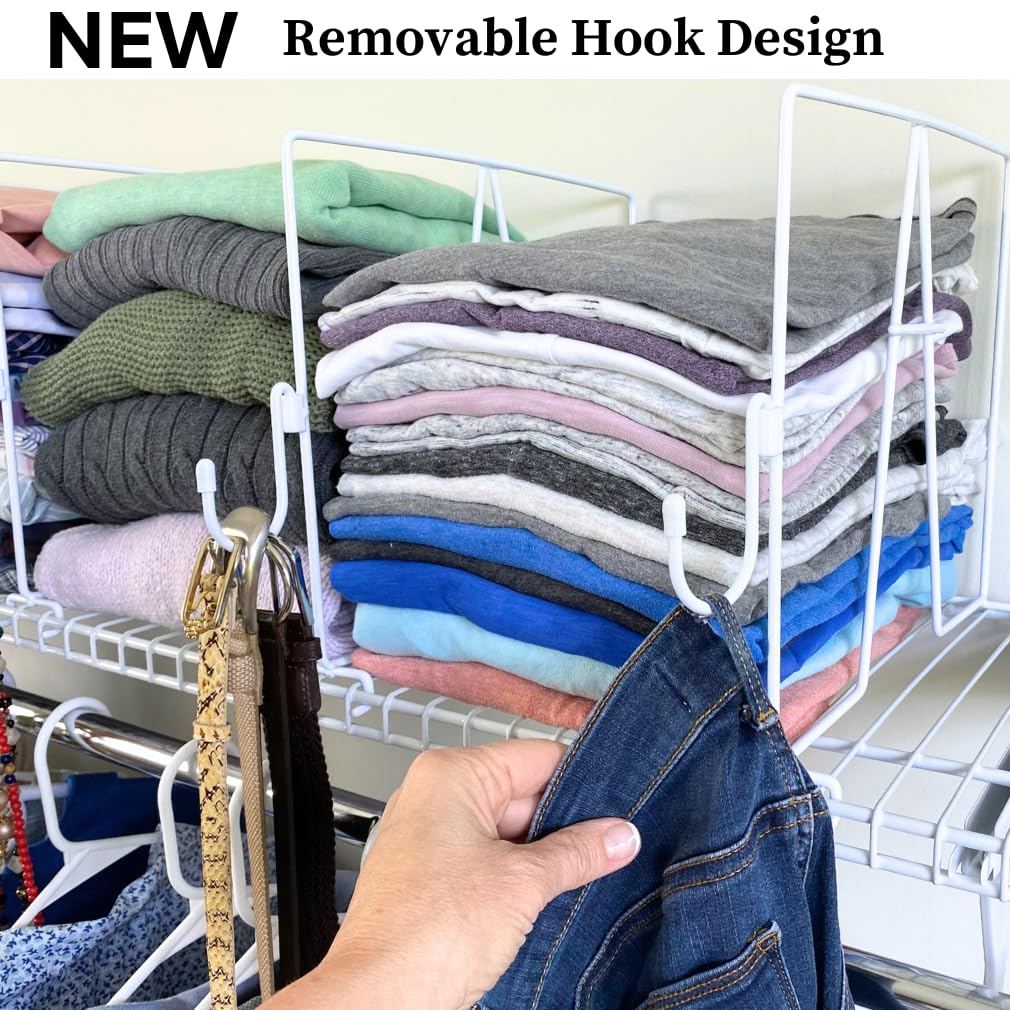 Evelots 4-Pack Wire Shelf Dividers - 12 Inch Tall Closet Organizers with Removable Hooks for Home & Office Storage - No Tools Needed - Sturdy Coated Steel Shelf Separators | Perfect for Pantry, Closet, Garage & Office Organization