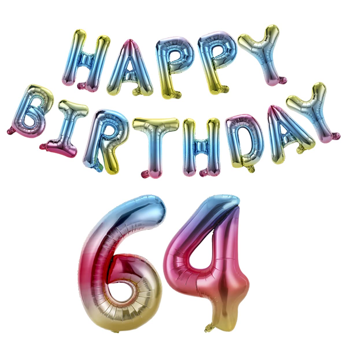 Happy Birthday 64th Banner & Balloons Set - 40 Inch Rainbow Gradient Foil Number Decorations for Men & Women - Perfect for 64th Birthday Parties, Anniversaries & Milestone Celebrations