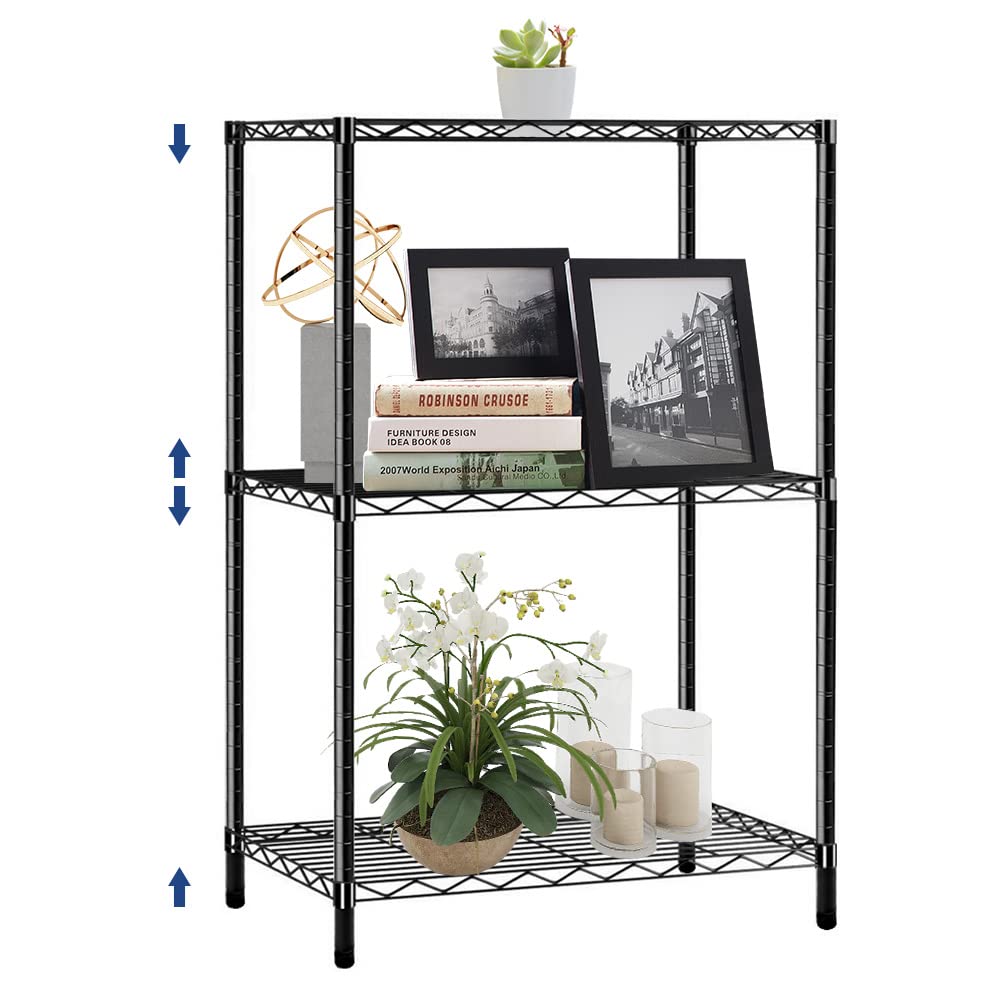 3-Tier Adjustable Metal Wire Shelving Unit - NSF Certified with Leveling Feet - Sturdy Standing Storage Shelf for Laundry Room, Bathroom, Kitchen, Pantry & Closet Organization (14