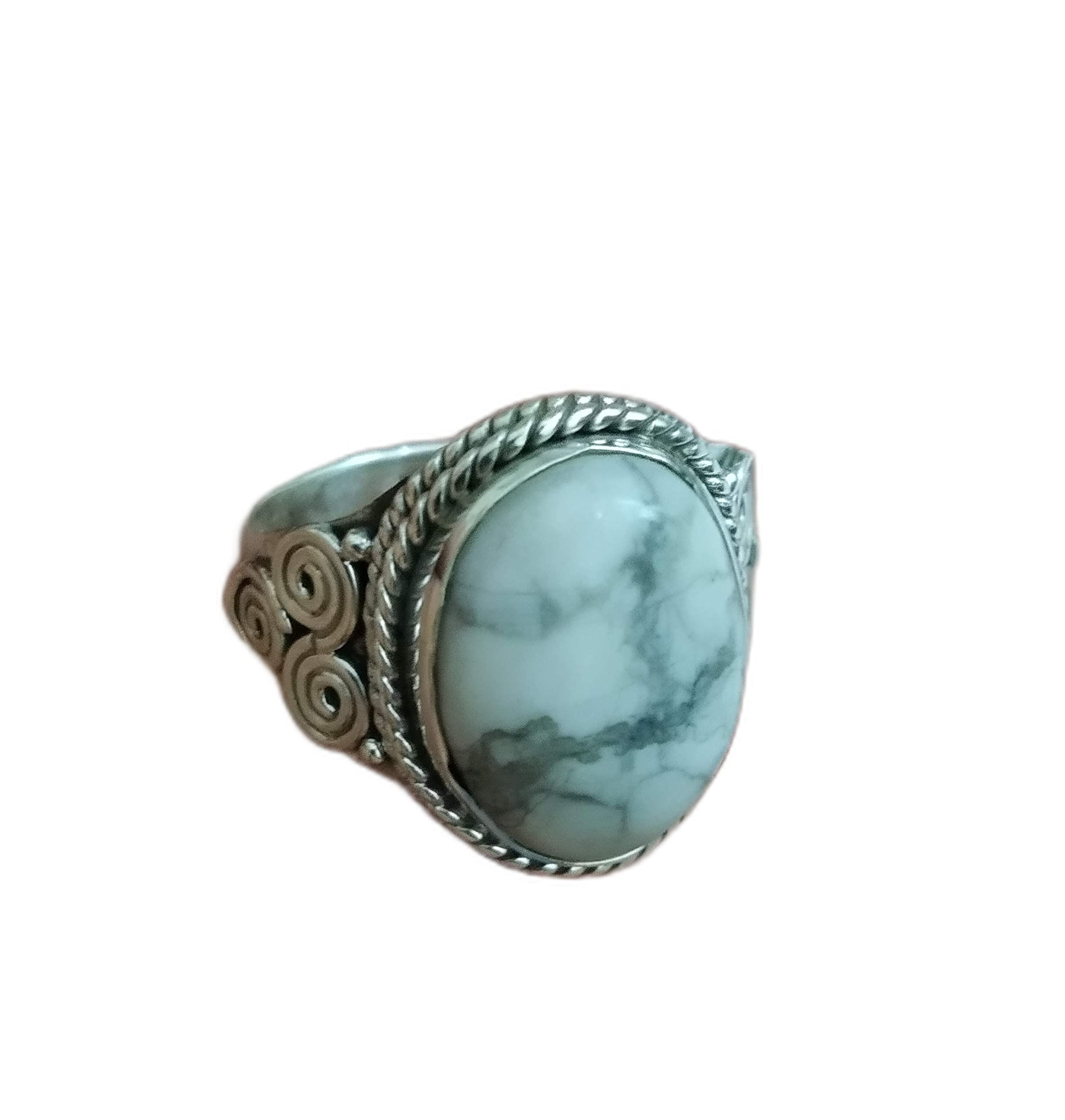 White Howlite Ring - Sterling Silver Bohemian Jewelry with Turquoise Howlite, Promise & Buffalo Ring - Vintage Style Healing Crystal Gypsy Ring for Bridesmaids Gift & Spiritual Healing | Perfect for Boho Fashion, Meditation & Special Occasions