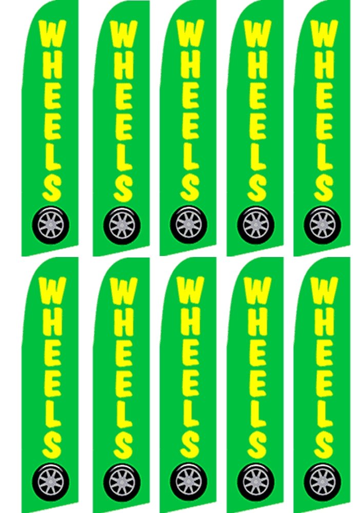 10 Pack Swooper Flutter Flags - Green & Yellow Tire Wheel Decorations for Cars, Trucks, and Bikes - Perfect for Parades, Car Shows, and Sporting Events