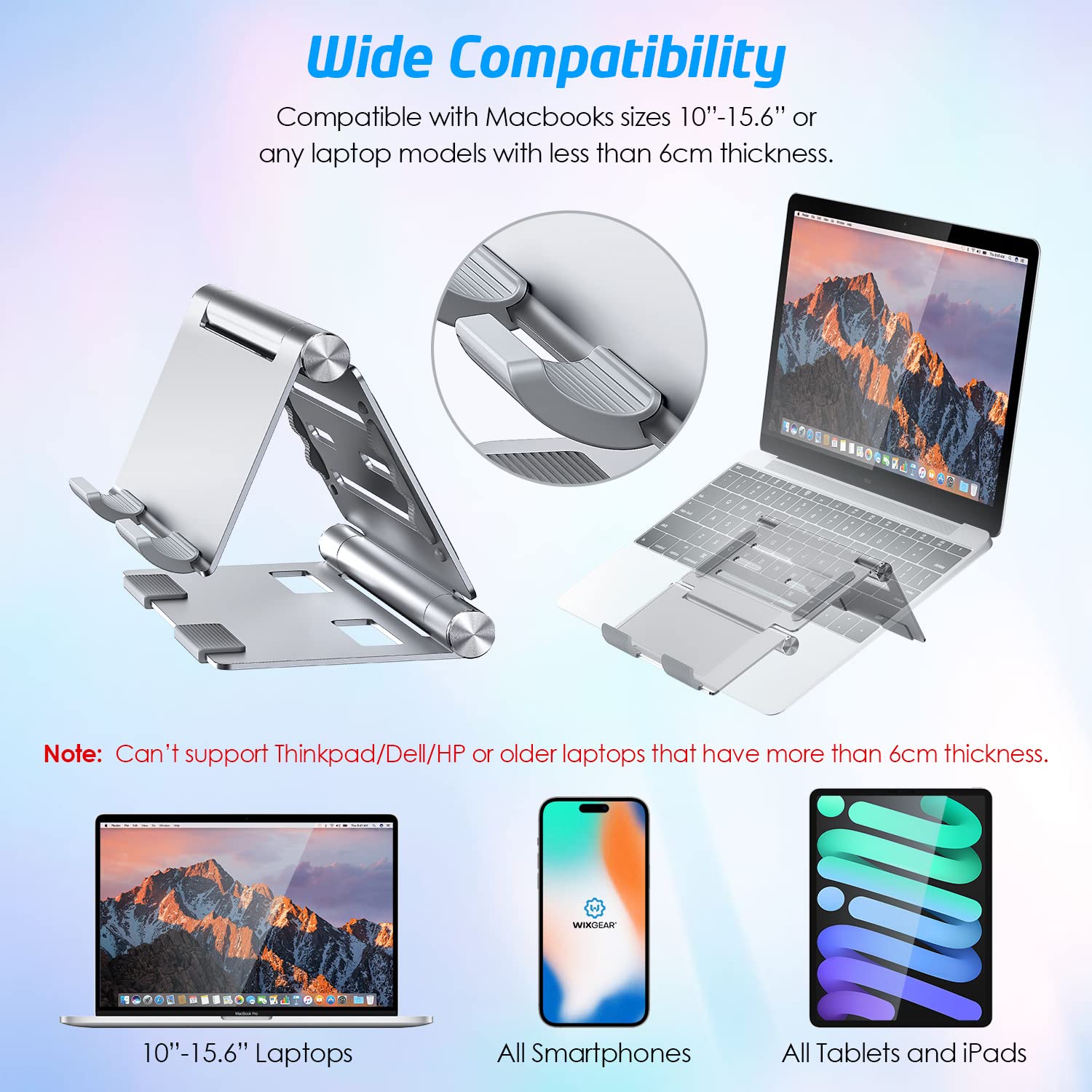 WixGear 3-in-1 Adjustable Laptop Stand Riser & Holder - Portable Foldable Computer Stand for MacBook, iPad, Notebook - Perfect for Home Office, Travel & Workspace Ergonomics