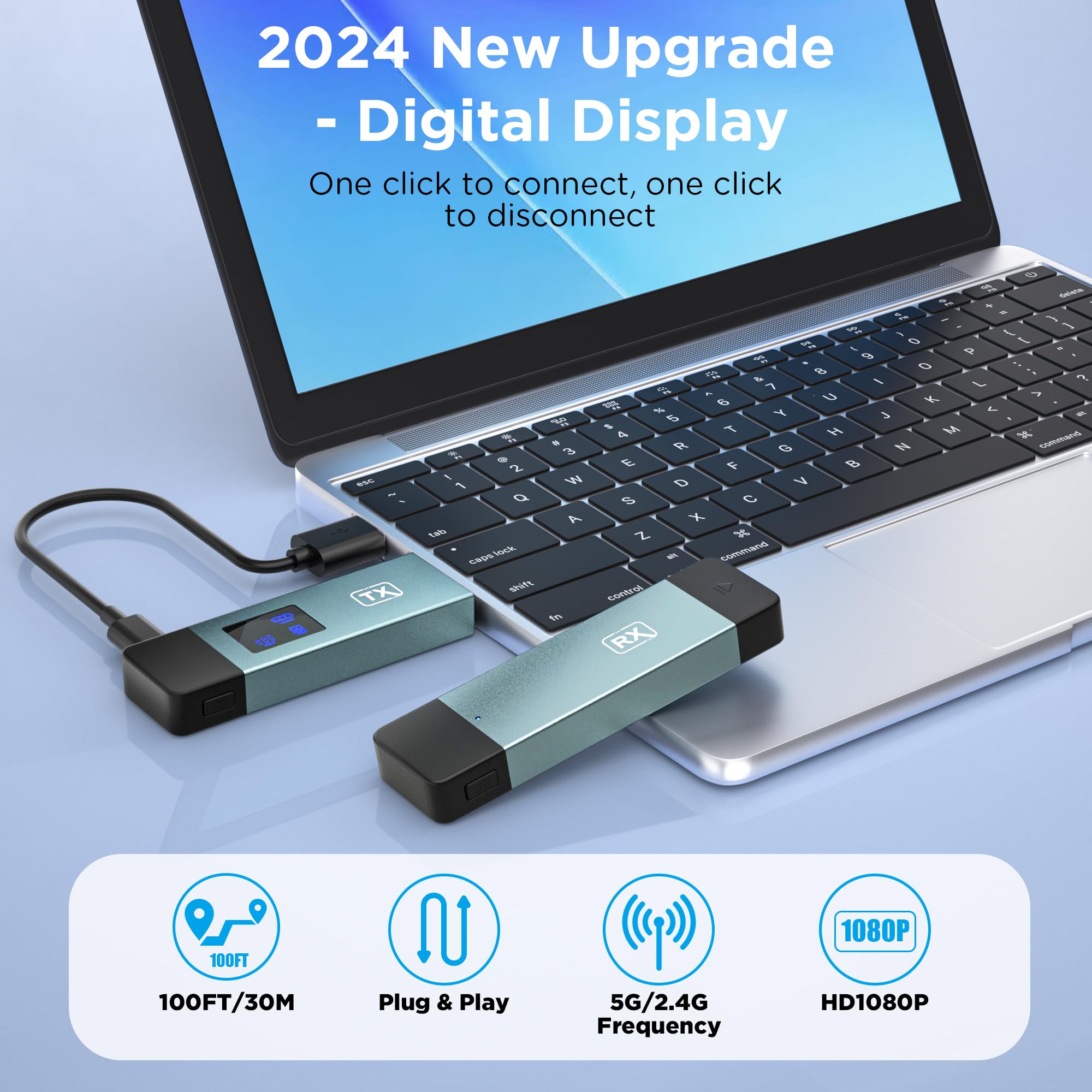 Wireless HDMI Transmitter and Receiver Kit - 2.4G/5G Dual Band Plug & Play with LED Screen for Streaming HD Video & Audio from Laptop/PC/TV Box/Projector to Monitor - Perfect for Home Theater, Gaming, and Office Presentations