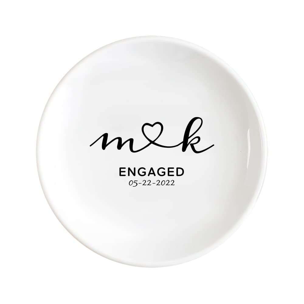 Personalized Wedding Ring Dish - Custom Engraved Ceramic Jewelry Tray with Name & Date - Elegant Ring Holder Box & Trinket Tray - Perfect Engagement Gift for Bride, Bridesmaids & Women (Great for Wedding, Anniversary & Proposal Scenes)