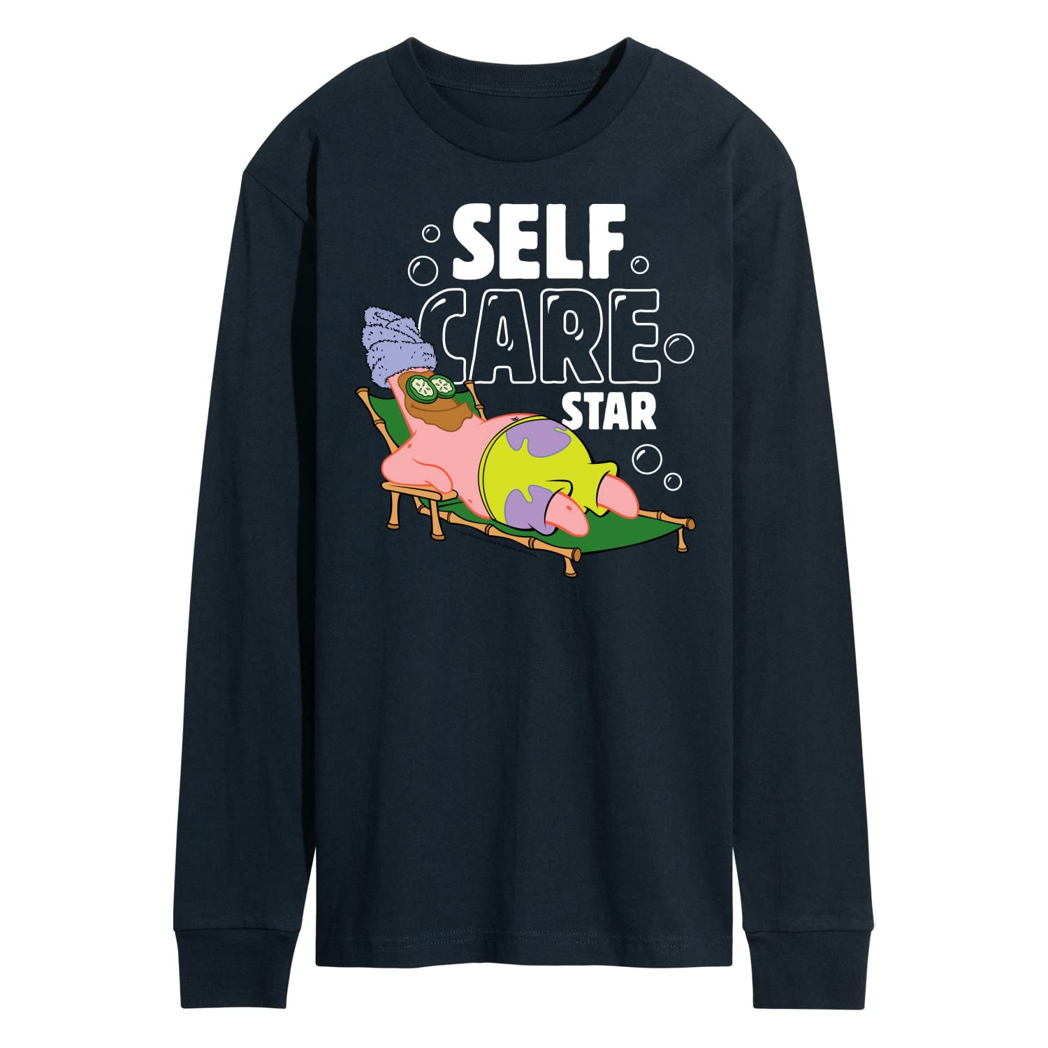 HYBRID APPAREL Spongebob Squarepants Self Care Star Men's Long Sleeve T-Shirt - Cartoon Graphic Tee for Casual Wear, Gift for Fans, Lounge & Everyday Outfits