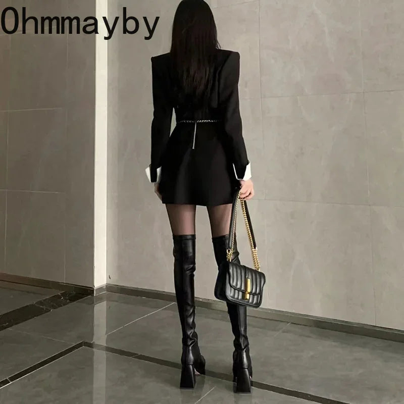 Stylish Black Long Boots for Women - Fashionable Square Toe High Heel Over The Knee Boots with Zippers | Winter Shoes & Elegant Modern Booties for Party, Office & Night Out