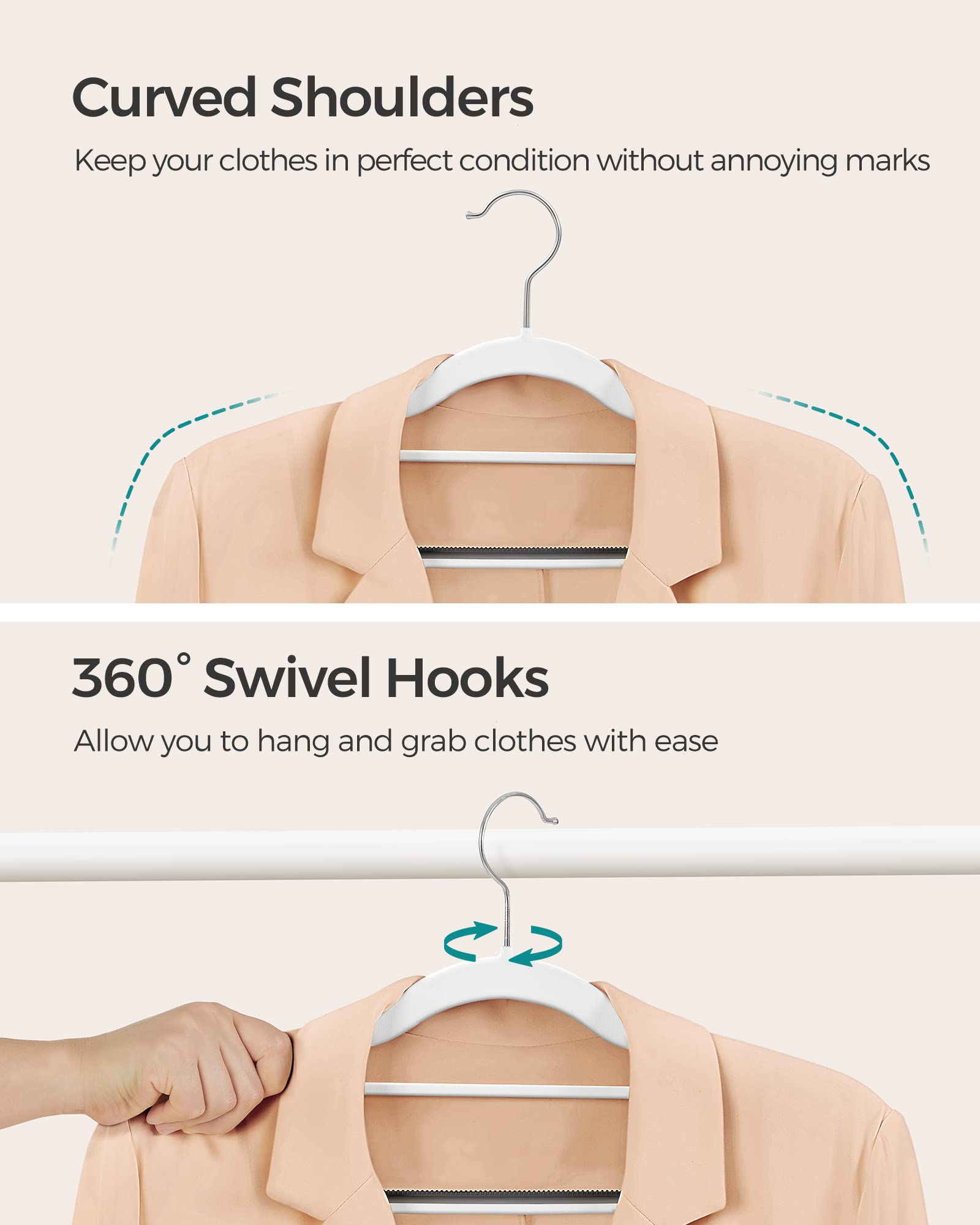 SONGMICS 50-Pack Heavy Duty Plastic Clothes Hangers - Non-Slip Space Saving Hangers with 360° Swivel Hook (0.2