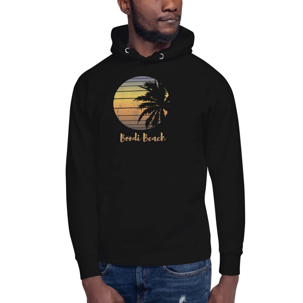 Retro Bondi Beach Australia Palm Tree Unisex Hoodie - Vintage Vacation Souvenir, Casual Streetwear for Men & Women - Perfect for Travel, Beach Outings & Relaxing