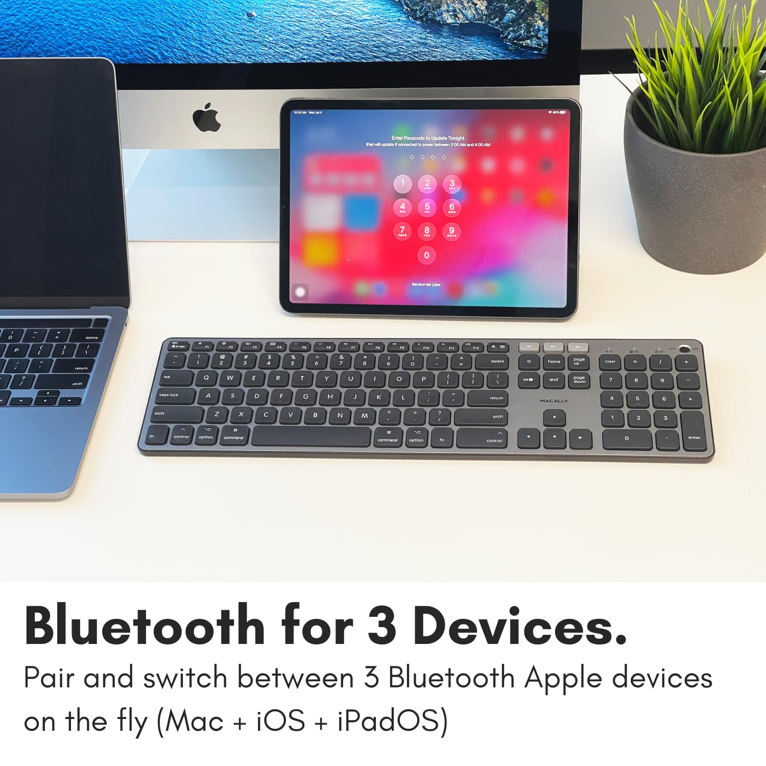 Macally Backlit Bluetooth Keyboard for Mac (Upgraded, Bigger Battery) - Wireless Apple Keyboard Compatible with MacBook Pro/Air, iMac, Mac Mini - Multi-Device Connection for Home Office & Gaming Use