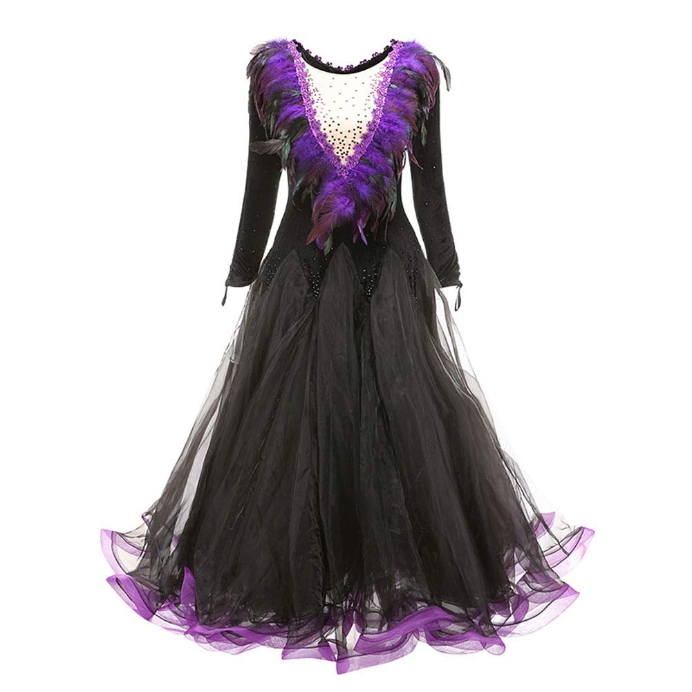 Elegant Ballroom Dance Dress for Women - Feather Big Swing Collar Competition Dress - Perfect for Latin, Standard & Swing Dancing Events
