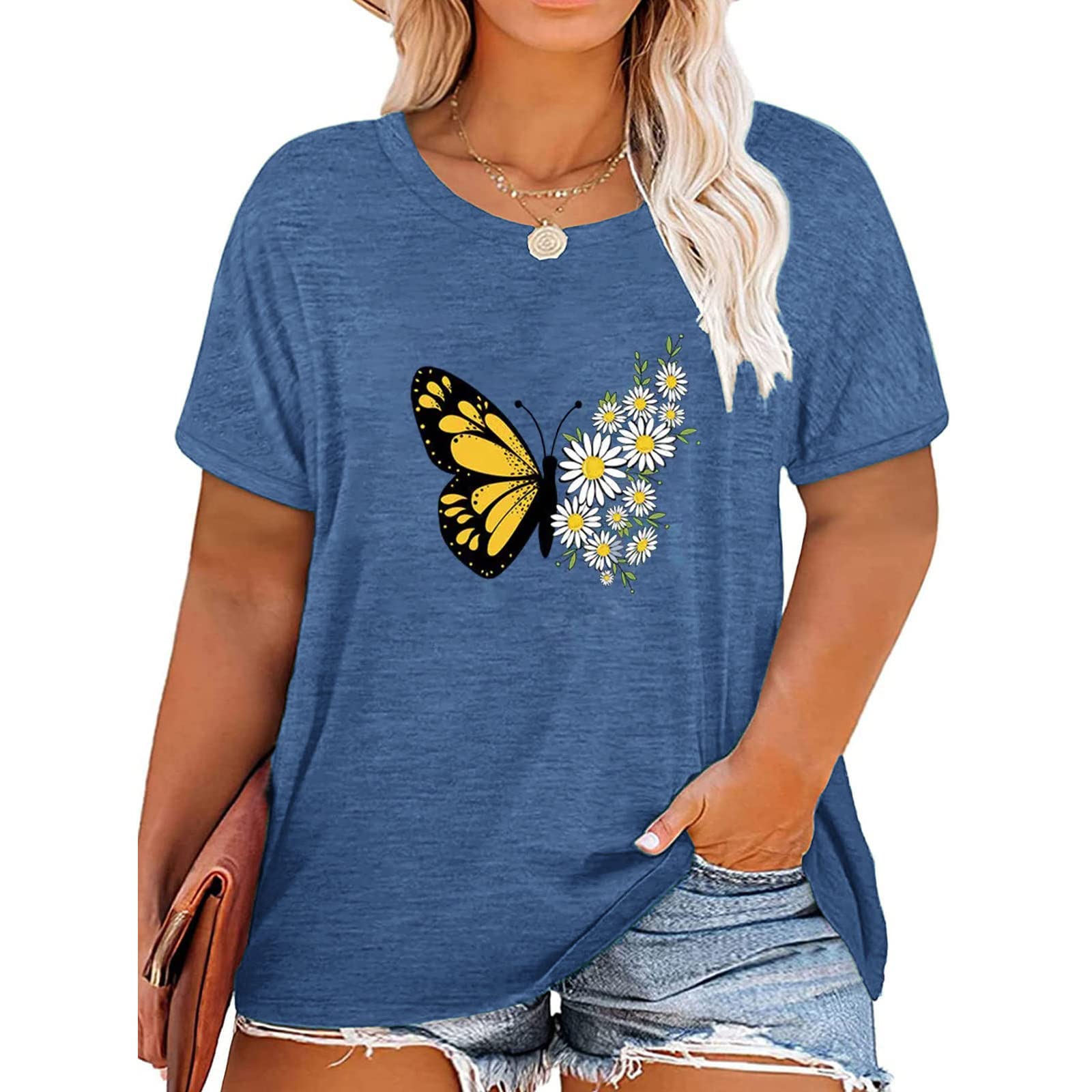 HDLTE Women's Plus Size Casual Short Sleeve Graphic Tee Shirts - Oversized Comfort Fit Tops for Everyday Wear, Lounge & Street Style Outfits