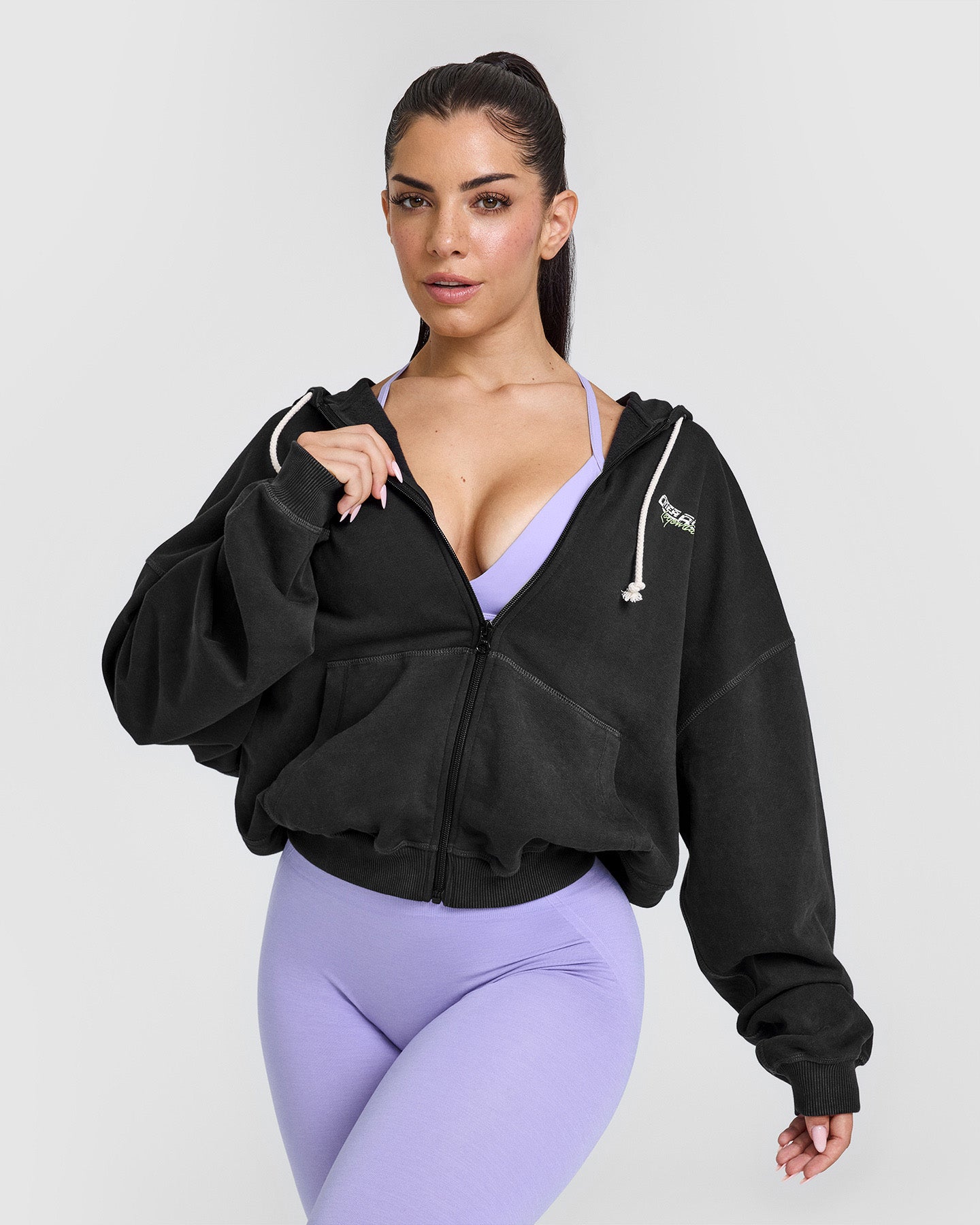Raw Lounge Oversized Zip Through Hoodie with Graphic Print | Washed Black | Cozy Streetwear for Men & Women | Perfect for Casual Outings & Lounging at Home