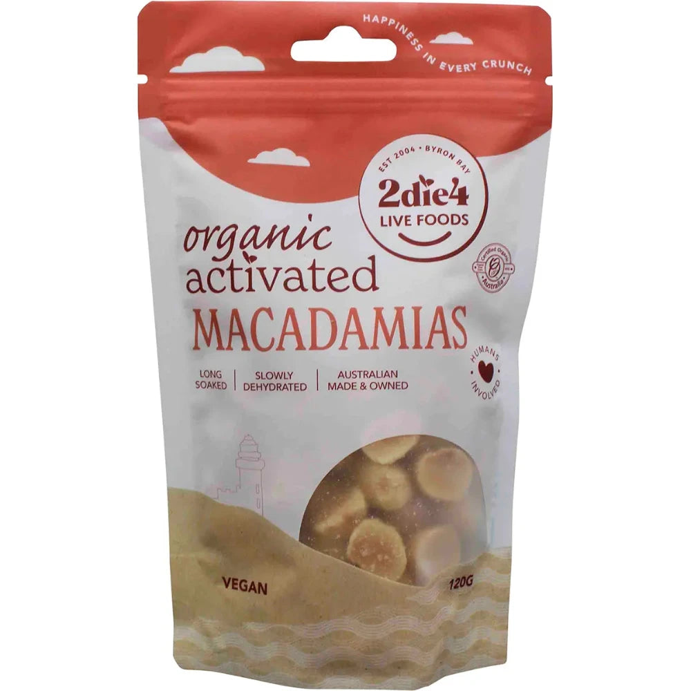 Organic Activated Macadamia Nuts 120g by 2DIE4 LIVE FOODS | Raw, Vegan, Keto-Friendly Snack for Energy Boosting & Healthy Lifestyle