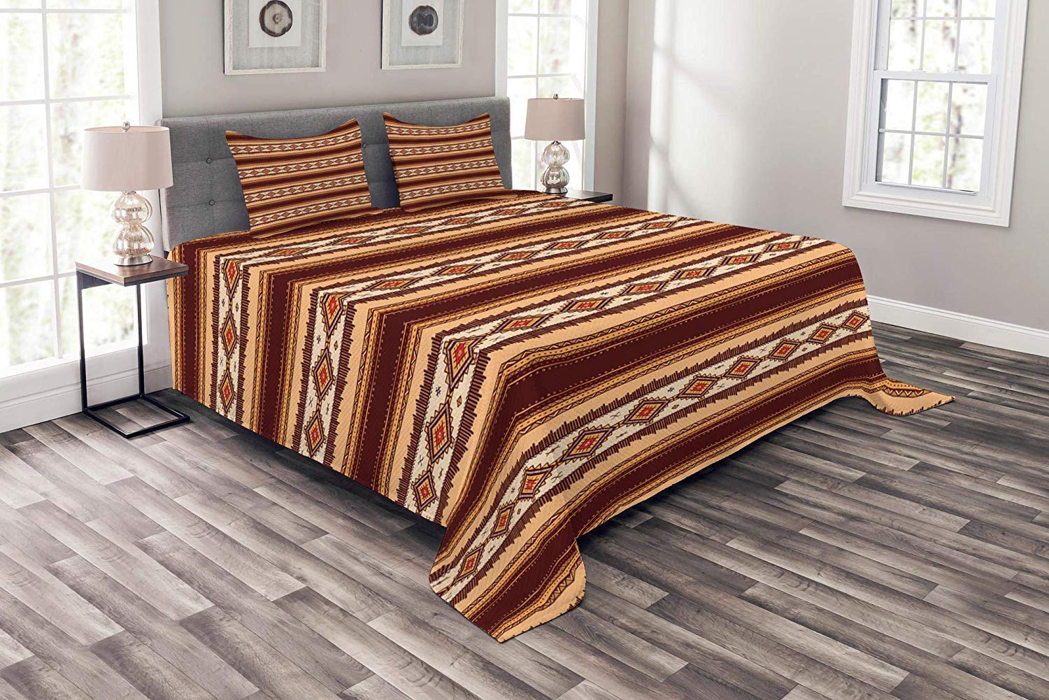 Native American King Size 3-Piece Bedding Set - Tribal Indigenous Pattern Duvet Cover with 2 Pillow Shams | Primitive Country Theme Cotton Bed Comfort Set for Cozy Bedroom Decor & Southwest Style Home