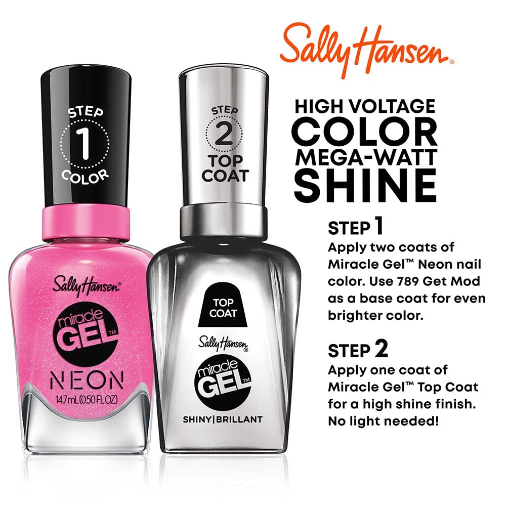 Sally Hansen Miracle Gel™ Nail Polish - Electri-Lime Green, Long Lasting Gel-Like Formula, No UV Lamp Needed, Chip Resistant - Perfect for Manicures, Pedicures & At-Home Nail Care
