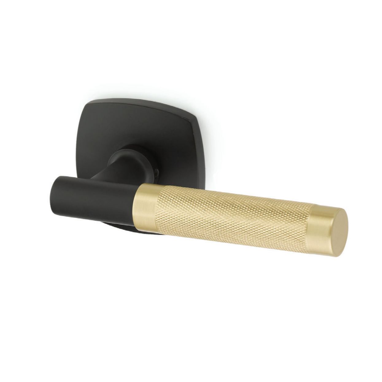 Modern T-Bar Knurled Door Lever in Satin Brass & Matte Black - Urban Rosette Design for Interior Doors | Perfect for Homes, Offices, and Commercial Spaces
