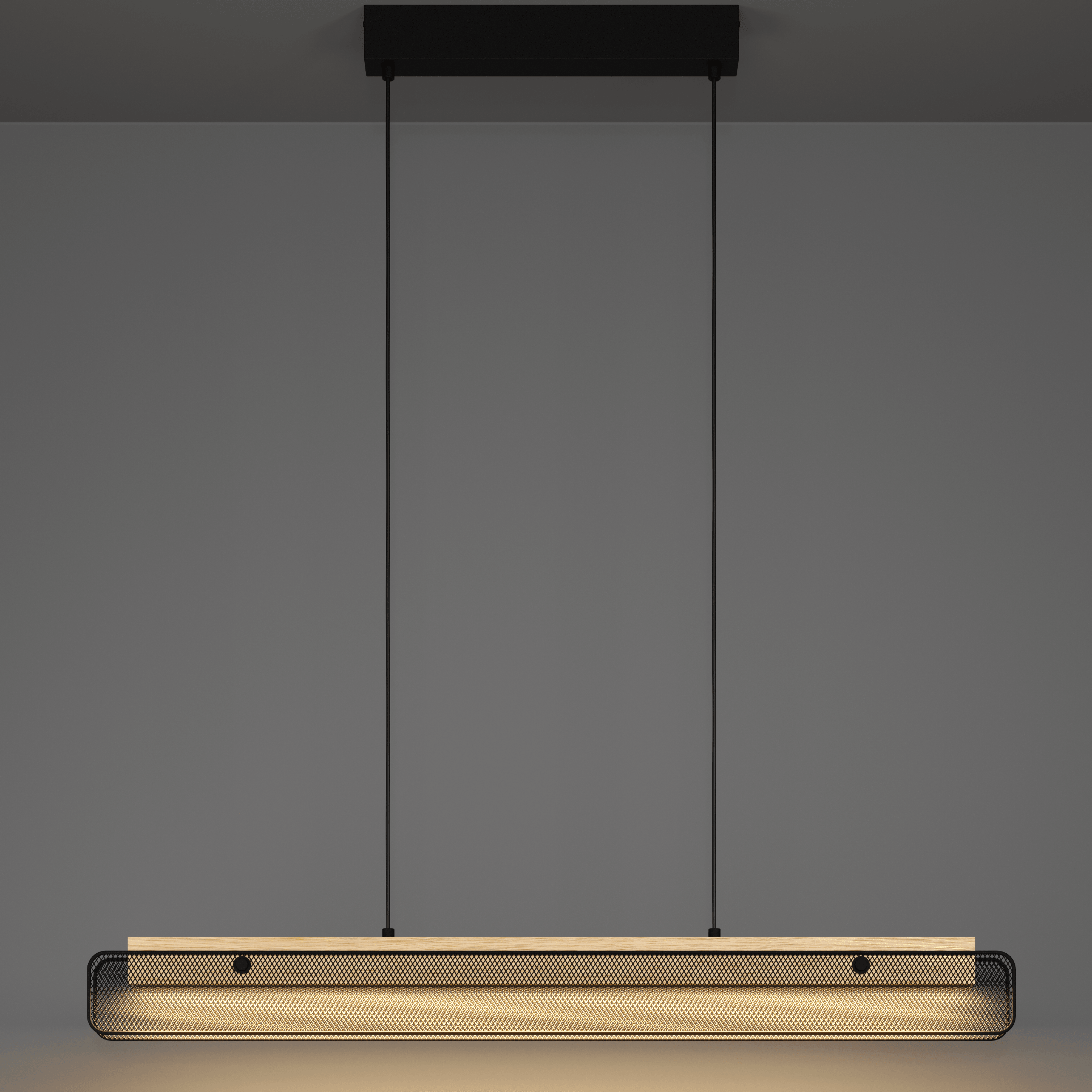 Eglo Connect Kokomo Z Smart LED Pendant Light - Black Metal Mesh & Rubberwood Design - Dimmable WiFi Control for Kitchen, Dining Room, Bedroom