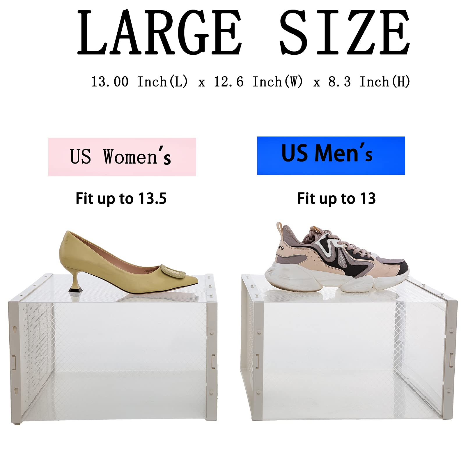 SANTIE 9 Pack Clear Plastic Shoe Storage Boxes - Stackable Shoe Organizer Bins for Men & Women, Heavy Duty Shoe Box Holds Up to Size 13.5, Perfect for Closet, Bedroom, Entryway Organization