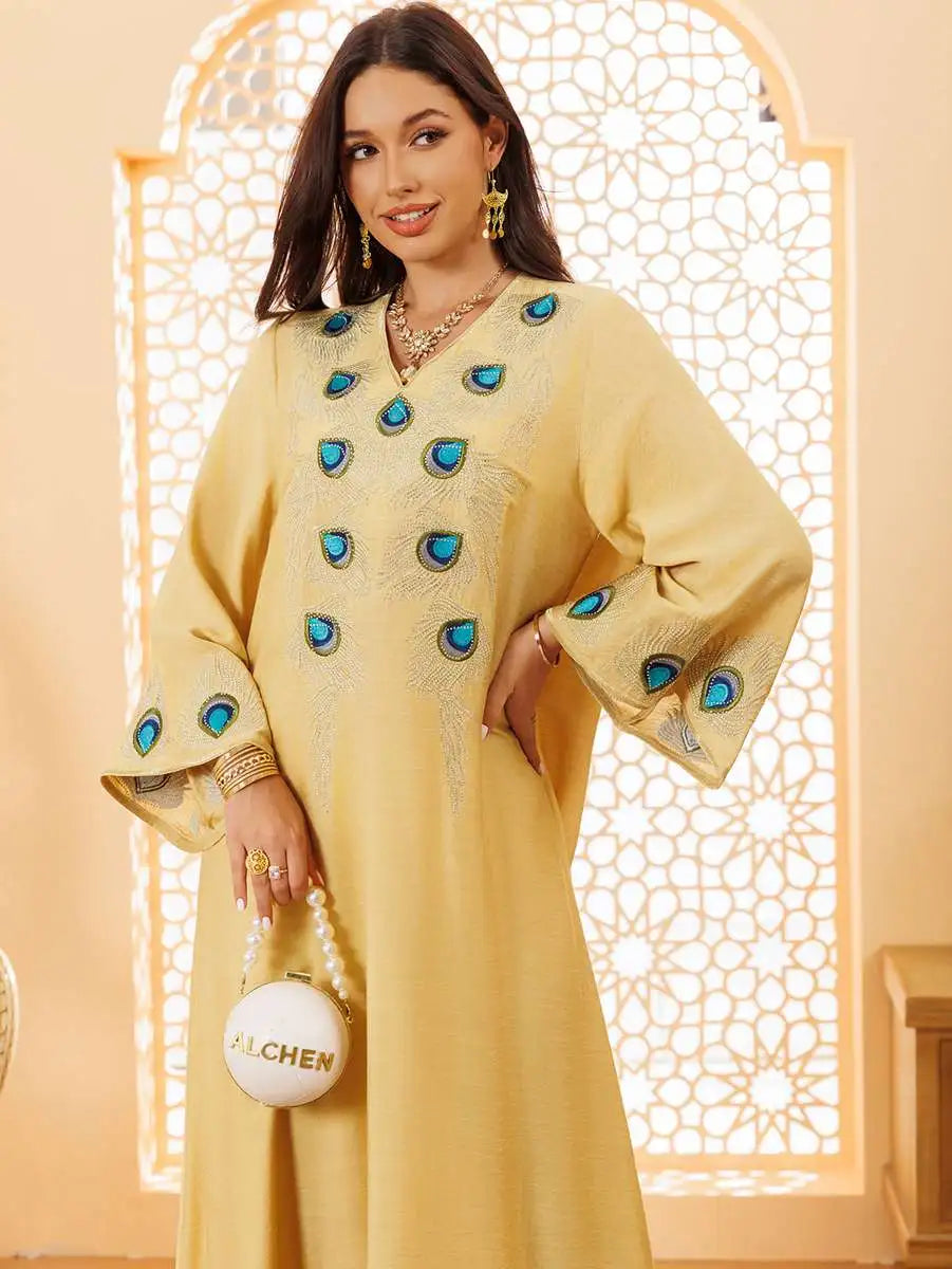 Elegant Eid Embroidery Caftan Dress for Women - Luxury Moroccan Kaftan & Jalabiya for Wedding, Party & Special Occasions - Perfect for Eid Celebrations, Bridal Showers & Evening Events