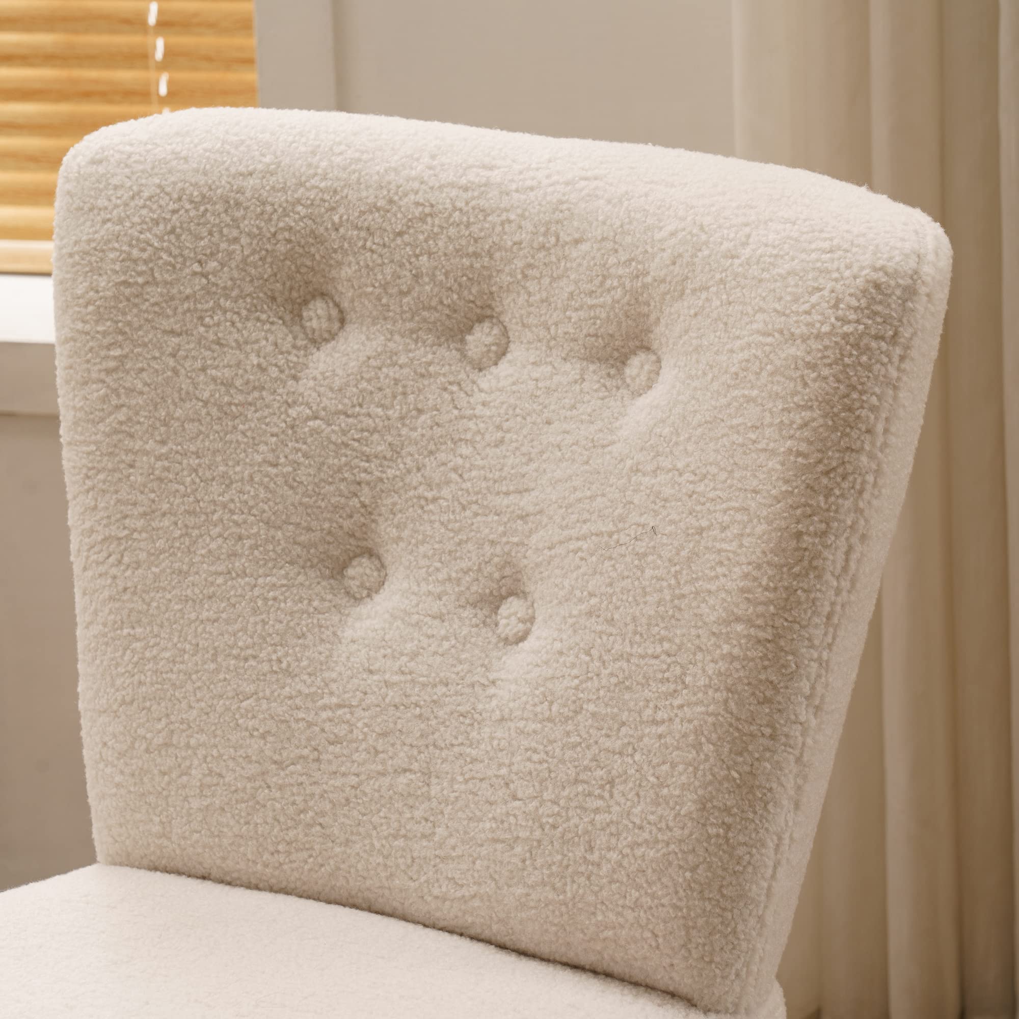 Yoglad Armless Accent Chair - Tufted Padded Seat Teddy Fabric Upholstered Reading Chair with Wooden Frame & Metal Legs for Living Room, Bedroom, Home Office Decor (White) | Perfect for Cozy Reading Nooks, Small Spaces & Modern Interior Design