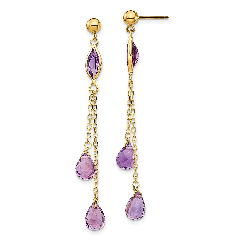 14K Yellow Gold Purple Amethyst Drop Dangle Earrings - February Birthstone Jewelry for Women | Elegant Chandelier Studs for Valentine's Day, Anniversary & Special Occasion Gifts